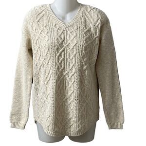 Ruff Hewn Chunky Cable Knit V-Neck Pullover  Fishermans Sweater